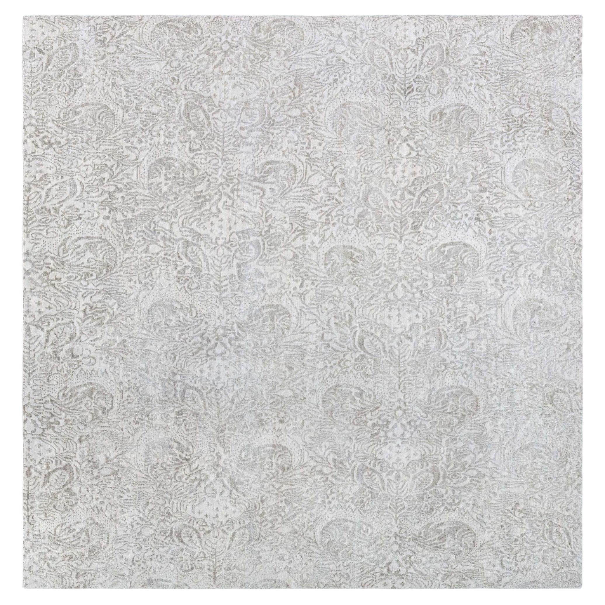 Modern Damask Gray With Taupe Silk Carpet "Fernlight" by Doris Leslie Blau