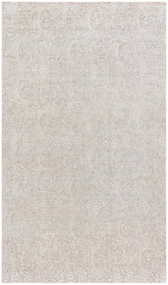Modern Damask Light Beige Handmade Silk Rug by Doris Leslie Blau