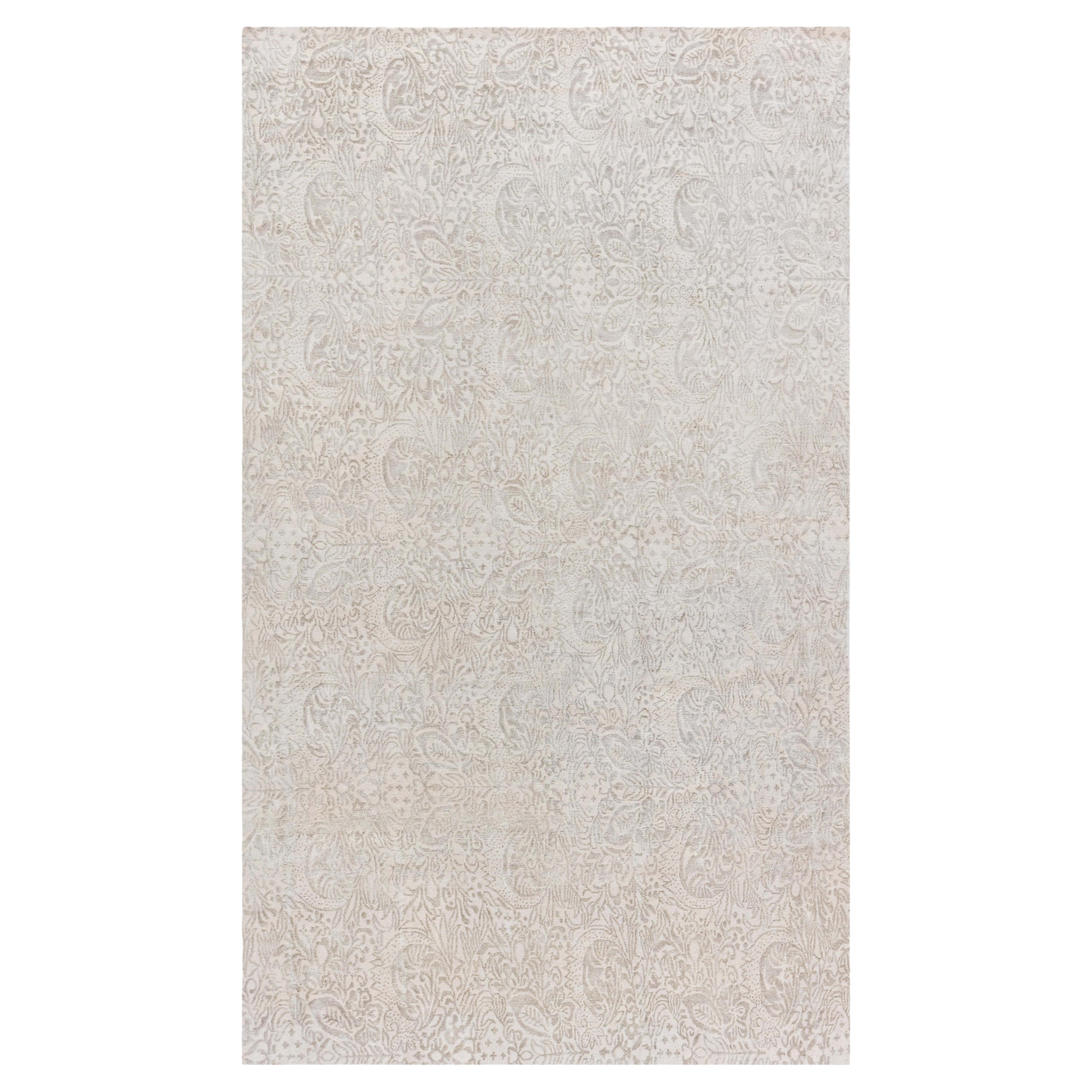 Modern Damask Light Beige Handmade Silk Rug by Doris Leslie Blau For Sale