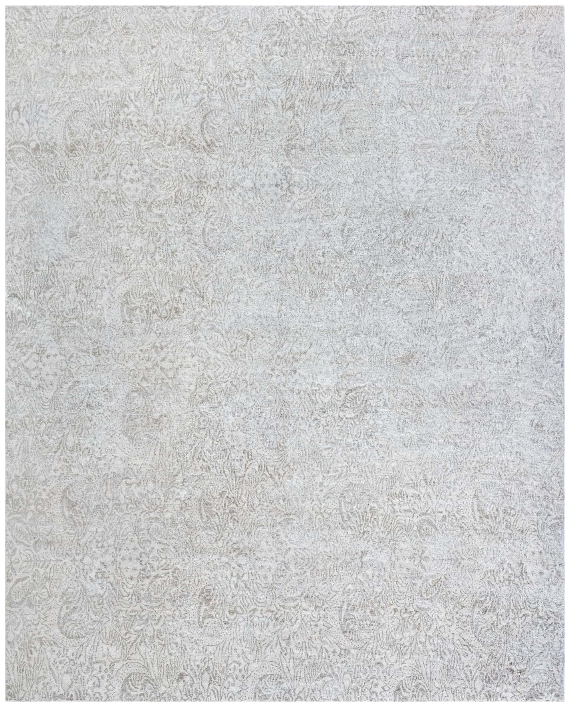 Modern Damask Light Gray With Taupe Silk Rug "Silhouette" by Doris Leslie Blau For Sale