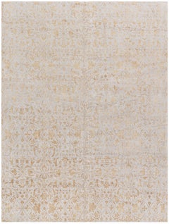 Modern Damask -Vine Soft Beige With Gray Silk Rug "Ornata" by Doris Leslie Blau