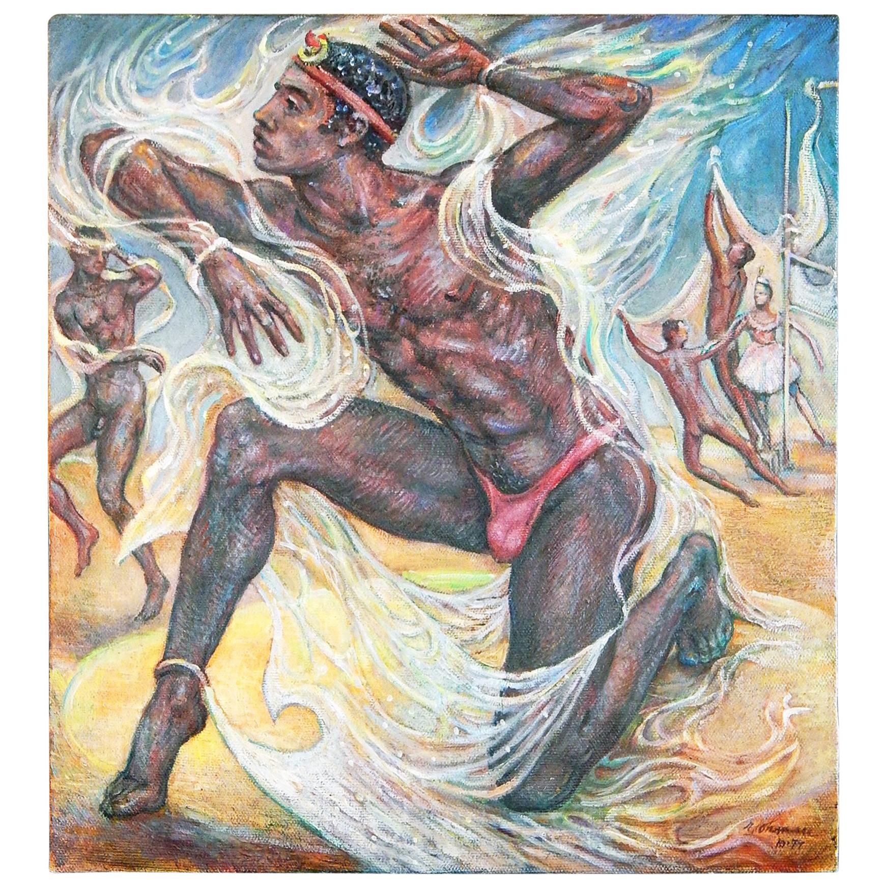 „Moderner Tanz“, lebendiges Gemälde mit Aktdarstellungen aus der Mitte des Jahrhunderts von Lohman