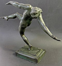 „Modern Dancer“, äußerst seltene Darstellung eines männlichen Akts, Bronze, Posen. Leon Barte