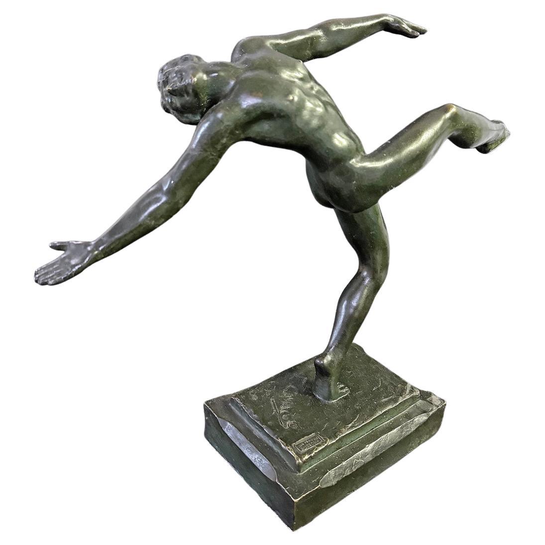 "Modern Dancer", Extremely Rare Depiction of Male Nude, Bronze, poss. Leon Barte
