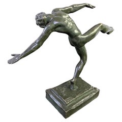 "Modern Dancer", Extremely Rare Depiction of Male Nude, Bronze, poss. Leon Barte