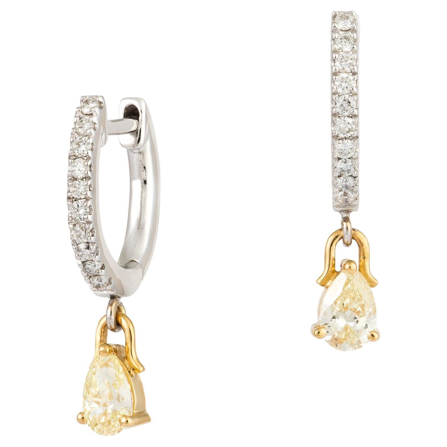 Modern Dangle White Yellow Gold 18K Earrings Diamond for Her