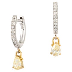 Modern Dangle White Yellow Gold 18K Earrings Diamond for Her