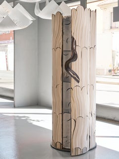 Modern Daniele Papuli Dilmos Round Vertical Cabinet Bar Handmade Glass Shelves