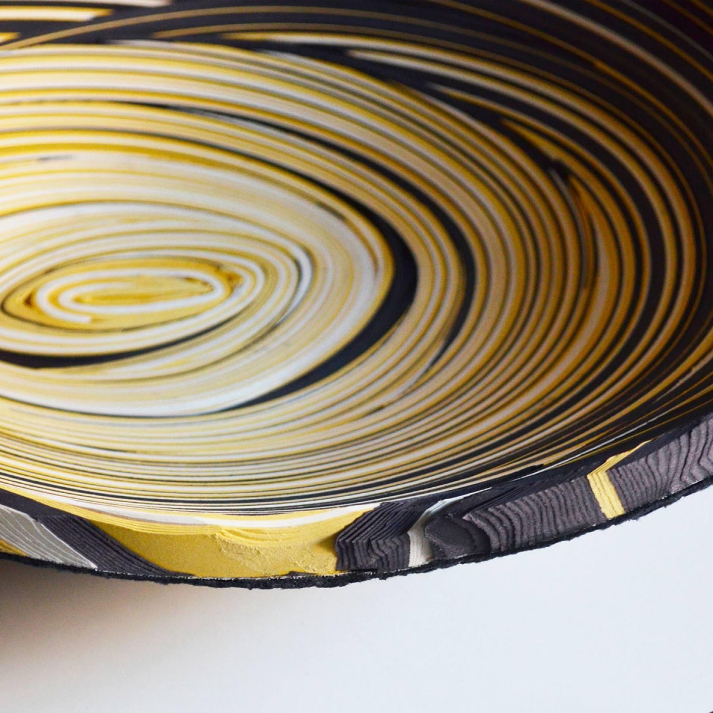 Modern Daniele Papuli for Dilmos Round Plate Bowl Hand-Cut Paper Yellow Black  In New Condition For Sale In Milan, IT