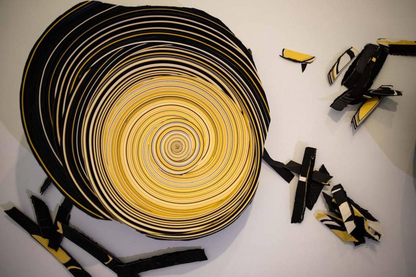 Contemporary Modern Daniele Papuli for Dilmos Round Plate Bowl Hand-Cut Paper Yellow Black  For Sale