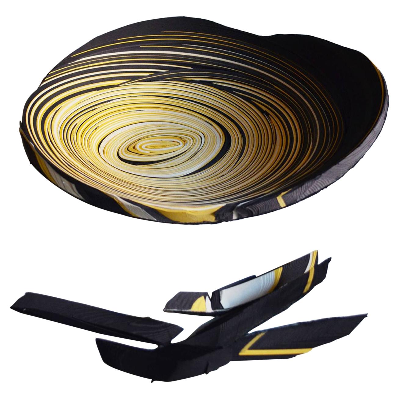 Modern Daniele Papuli for Dilmos Round Plate Bowl Hand-Cut Paper Yellow Black 