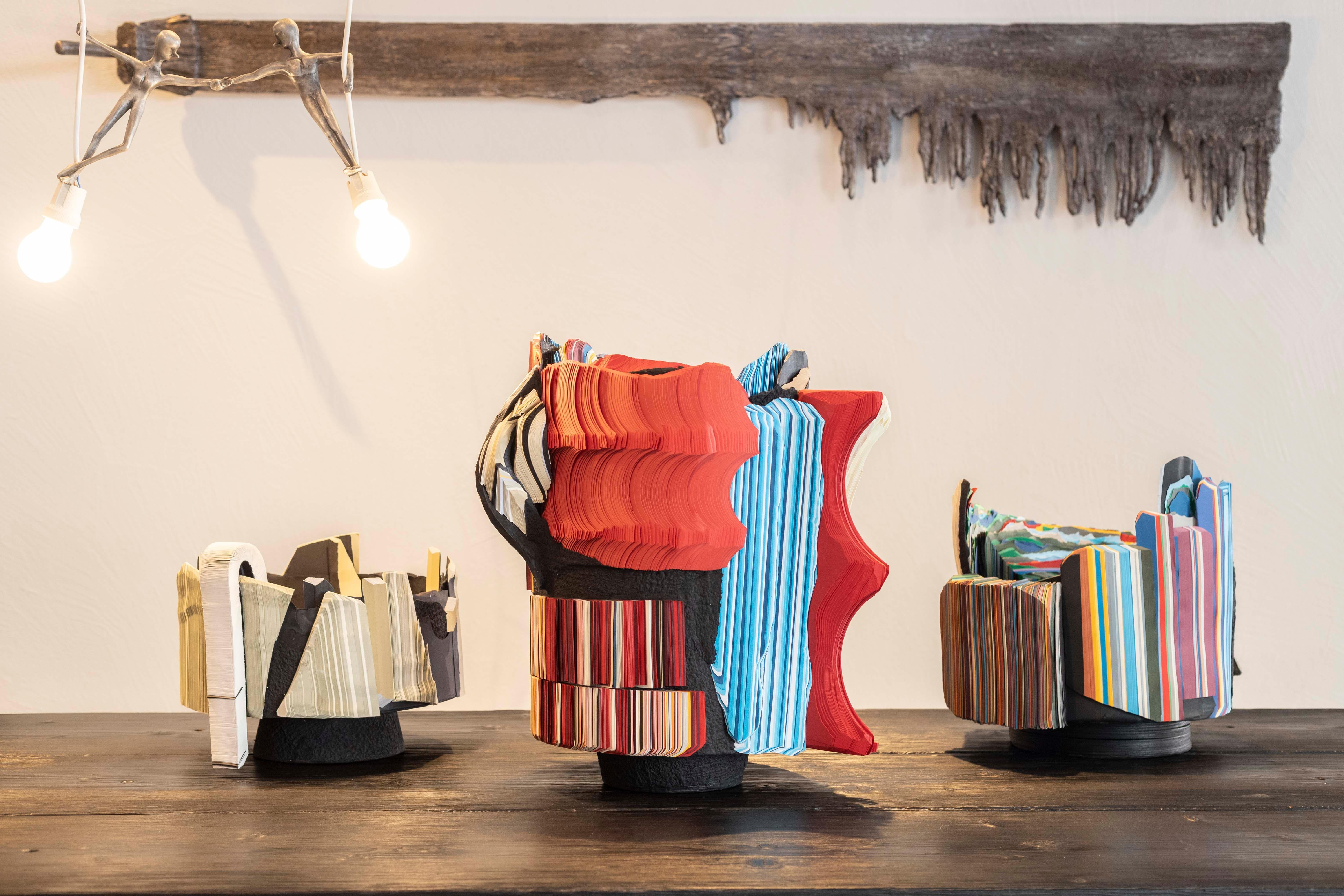 Italian Modern Daniele Papuli for Dilmos Unique Sculpture Vase Handmade Paper Colorful For Sale