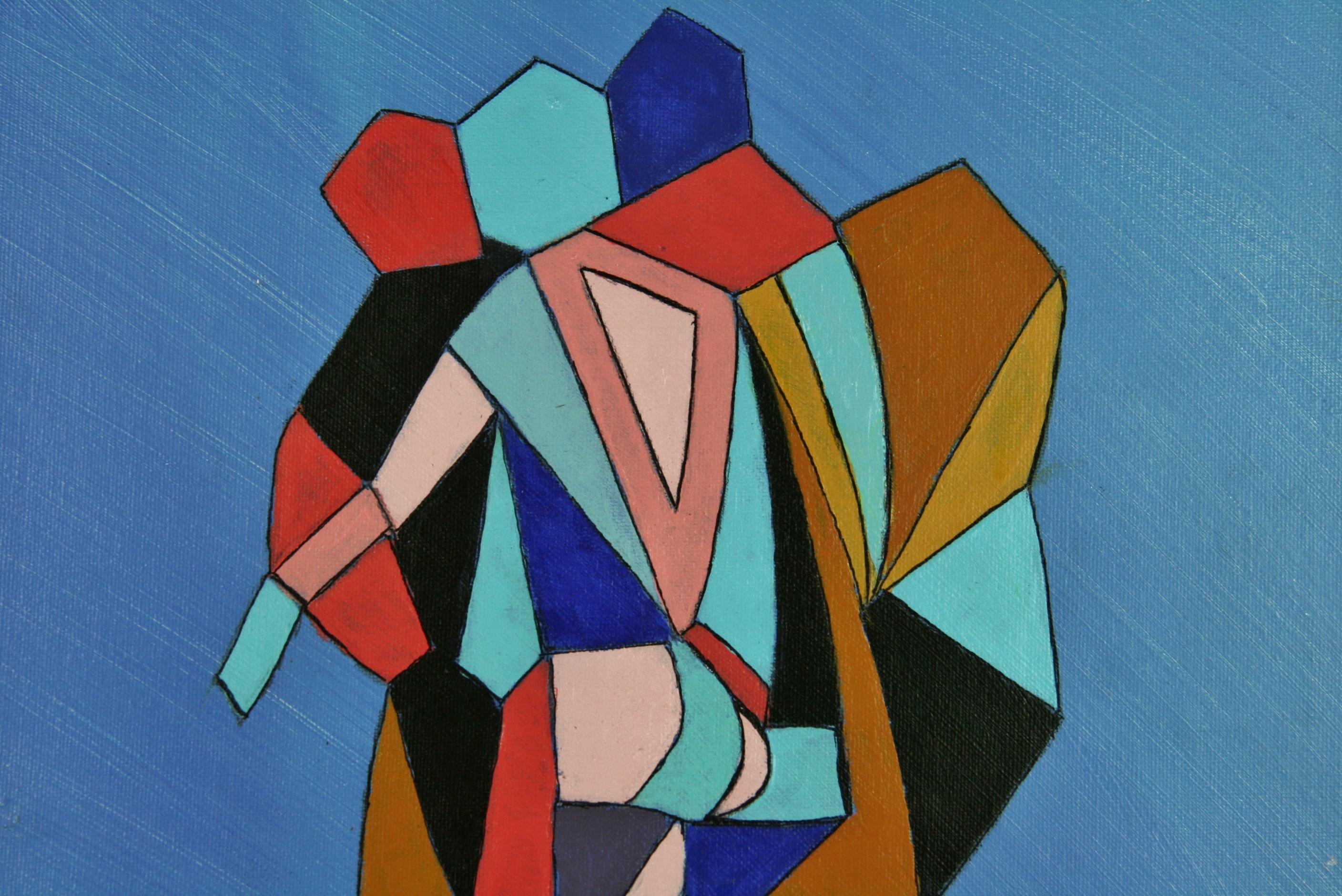 Contemporary Modern Danish Cubic Figural Acrylic Painting by Johnson 2015 For Sale