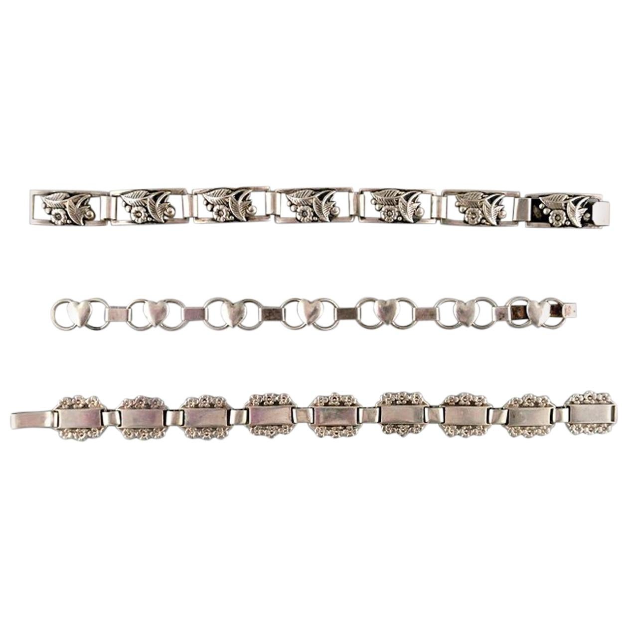 Diseño moderno danés, tres pulseras de plata, estampado 830S en venta