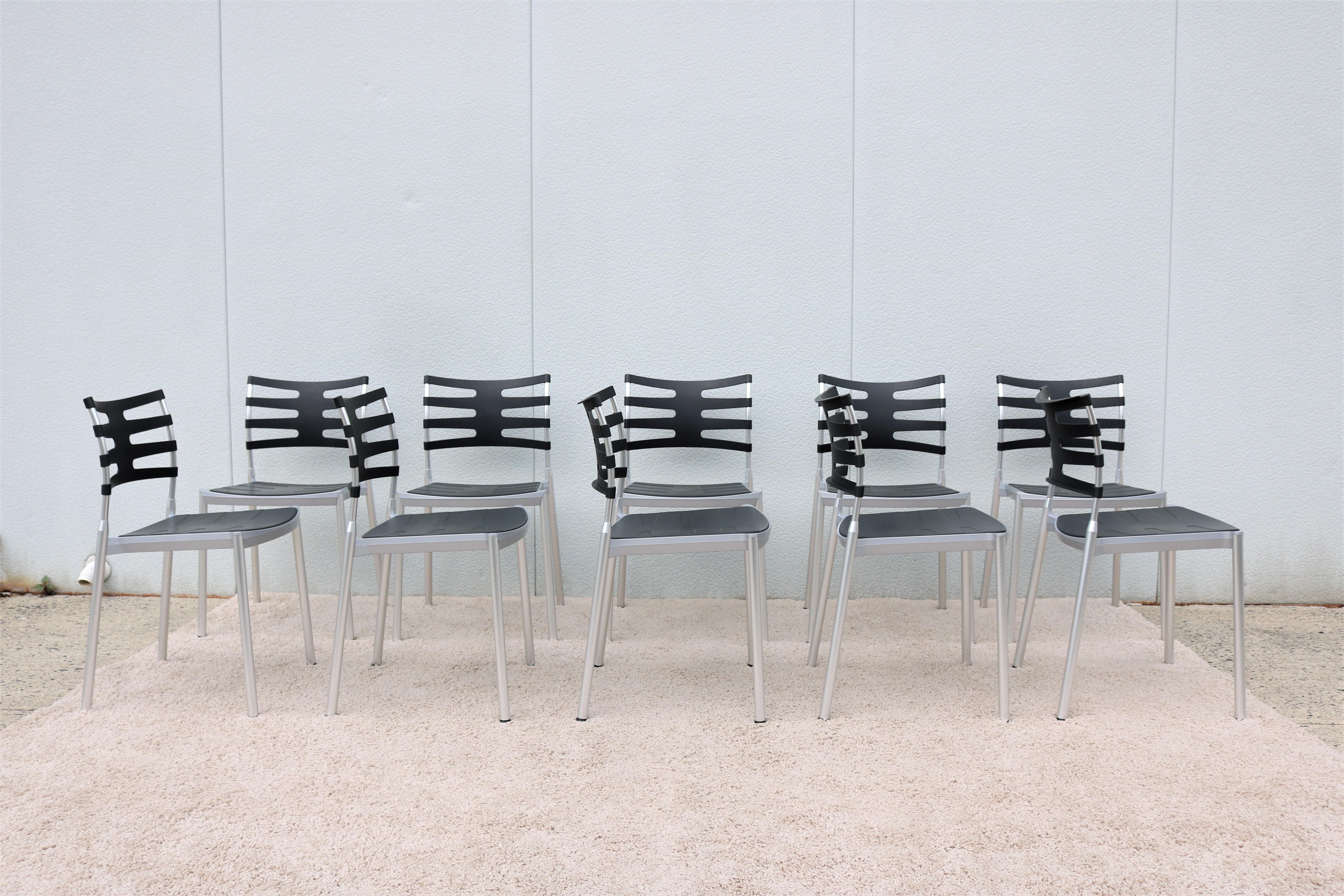 Anodisé Chaises de salle à manger d'extérieur modernes danoises Kasper Salto pour Fritz Hansen, lot de 10 en vente