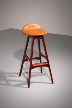 Modern Danish Leather and wood Model OD-61 Bar Stool by Erik Buch for Oddense