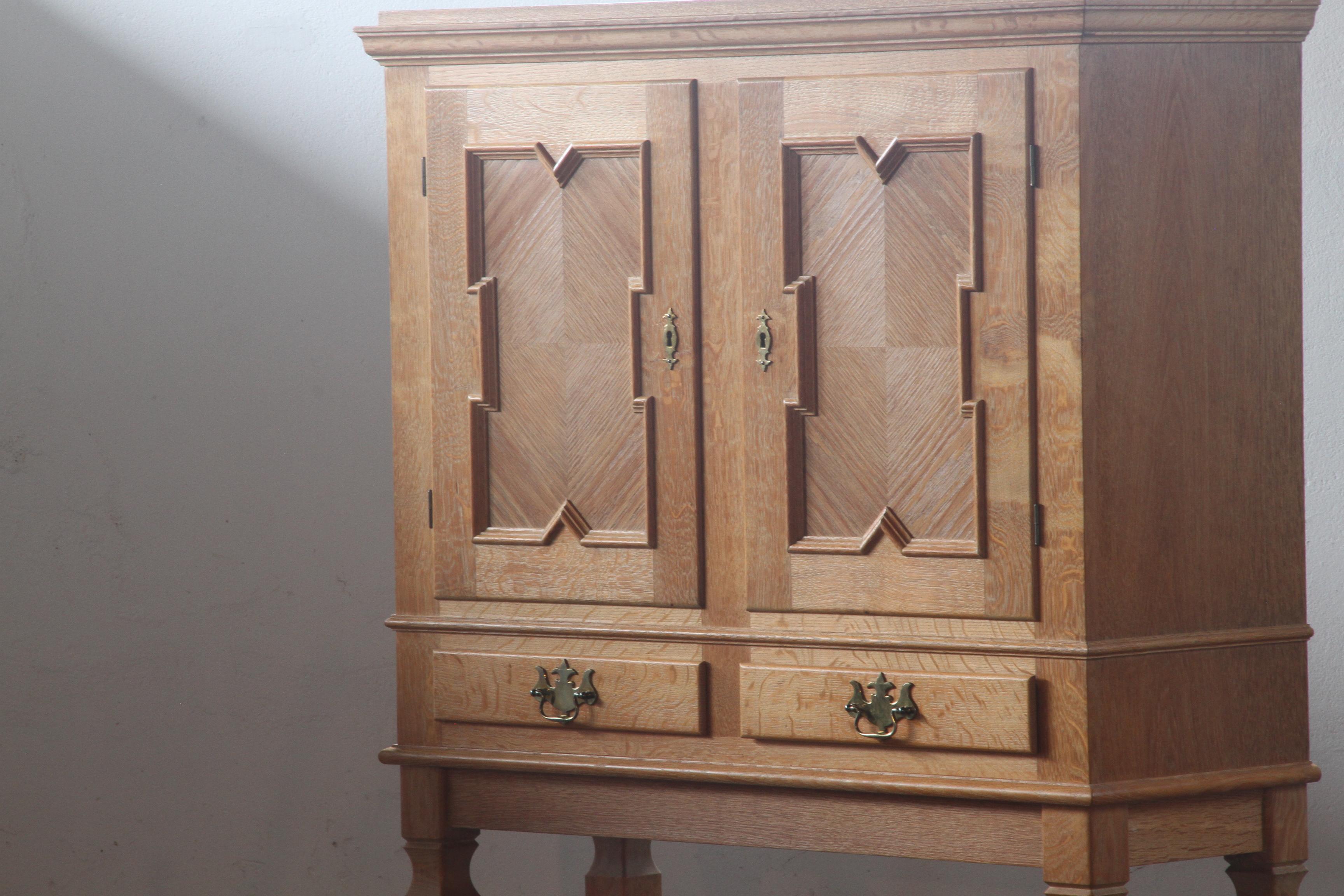 Brass Modern Danish Oak Cabinet style of Henning Kjærnulf, 1960s