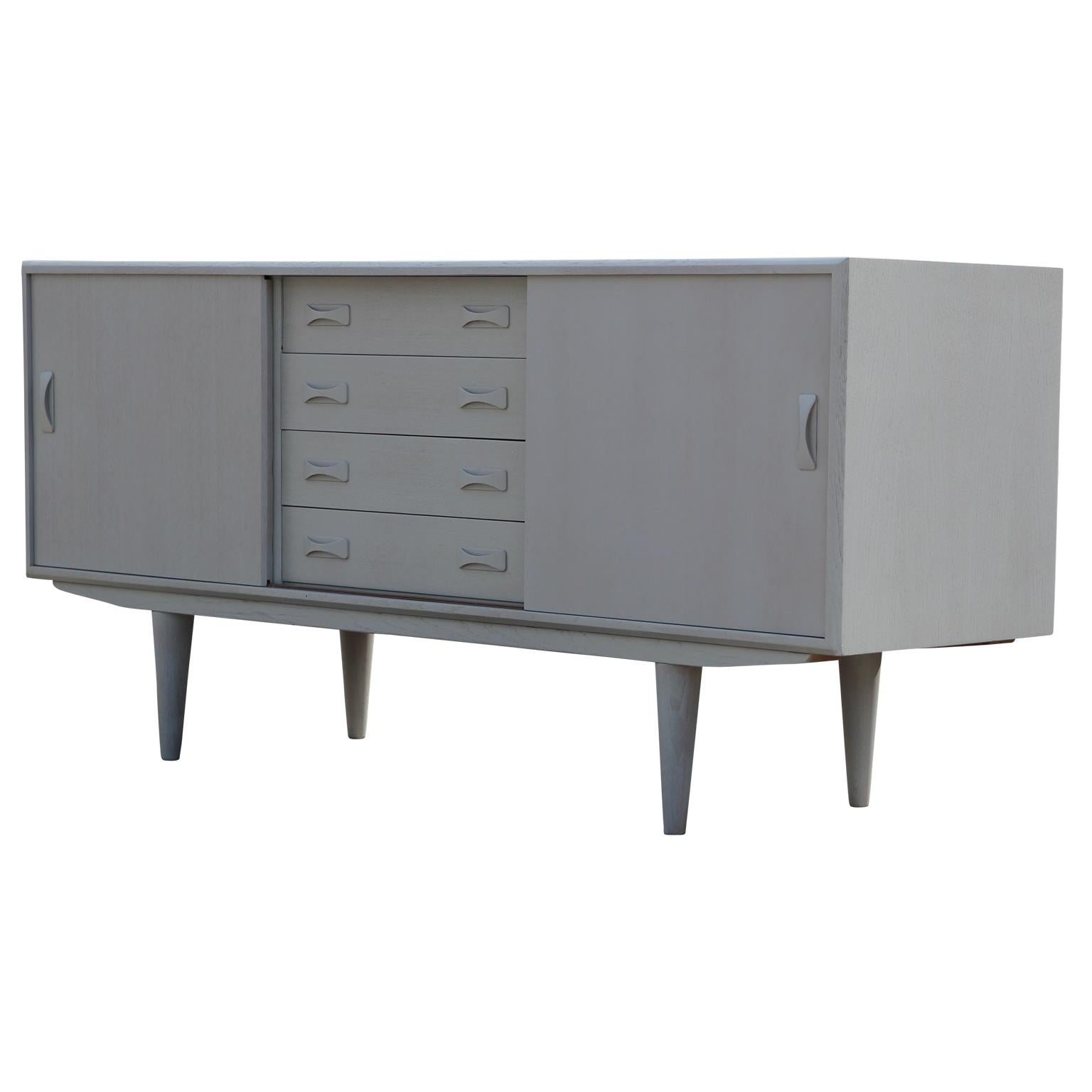 Modern custom Danish gray sliding door teak sideboard or credenza
Professionally restored.
Custom gray finish.
  