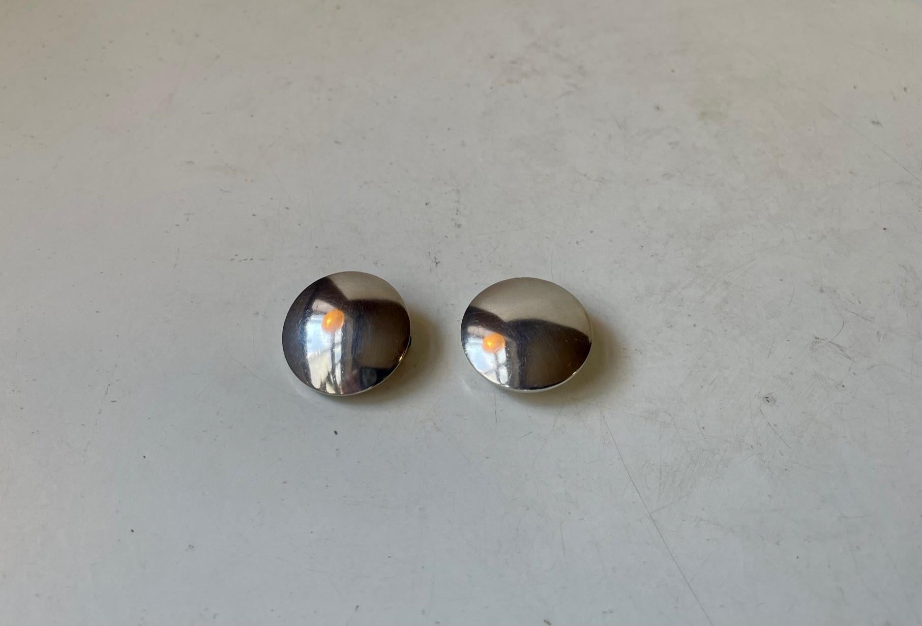 Late 20th Century Modern Danish SIK Sterling Silver Disc Earrings from 'Silversmithy in Kolding' For Sale