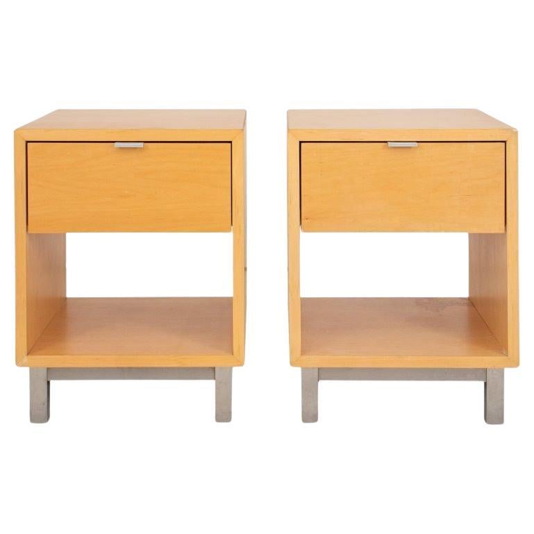 Modern Danish Style Blonde Wood End Tables, Pair