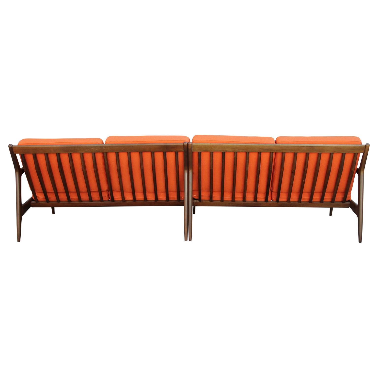 American Modern Danish Style Orange 2-Piece Sectional Sofa Kofod Larsen