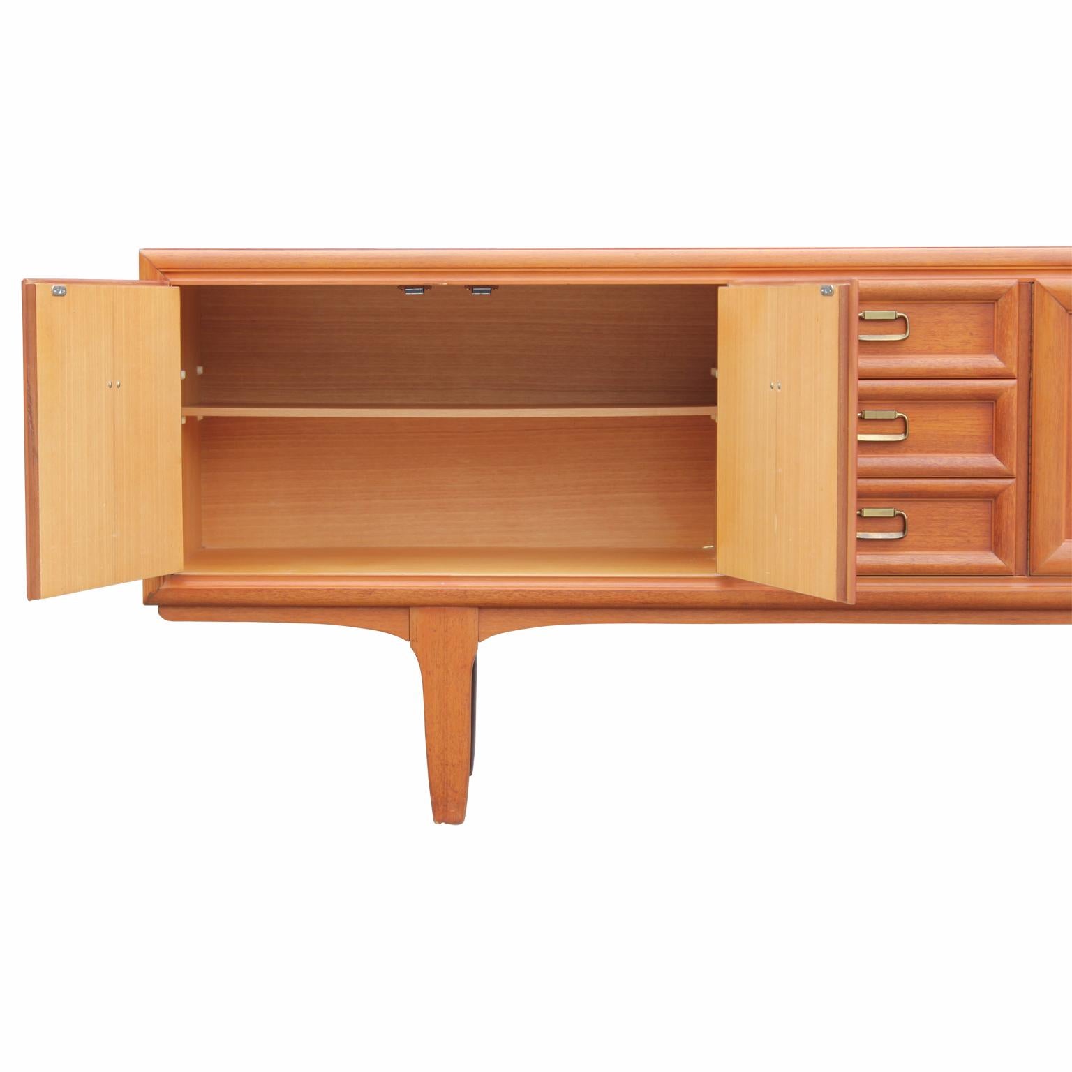 Mid-20th Century Modern Danish Style Teak Sideboard or Credenza with Brass Ring Handles