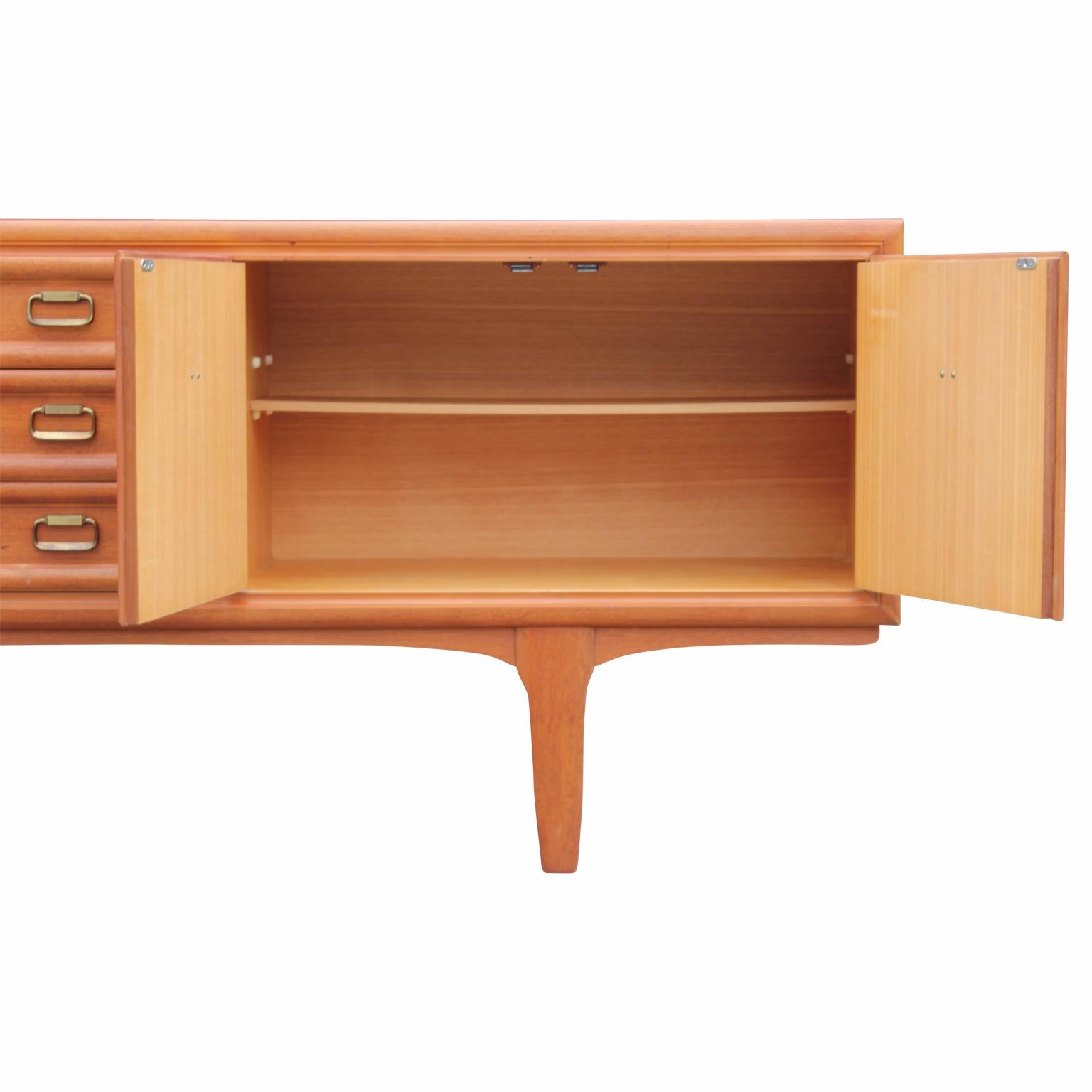 Modern Danish Style Teak Sideboard or Credenza with Brass Ring Handles 1