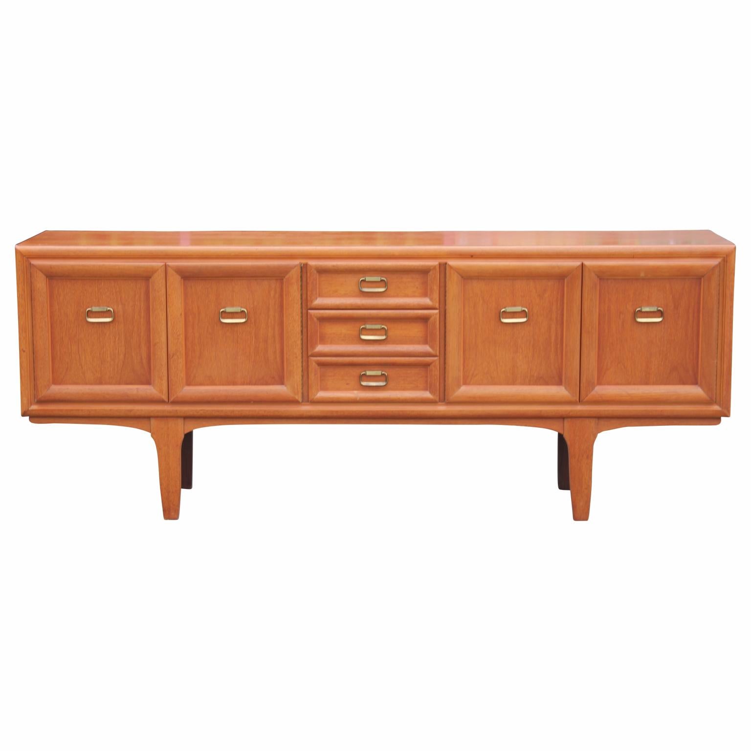 Modern Danish Style Teak Sideboard or Credenza with Brass Ring Handles