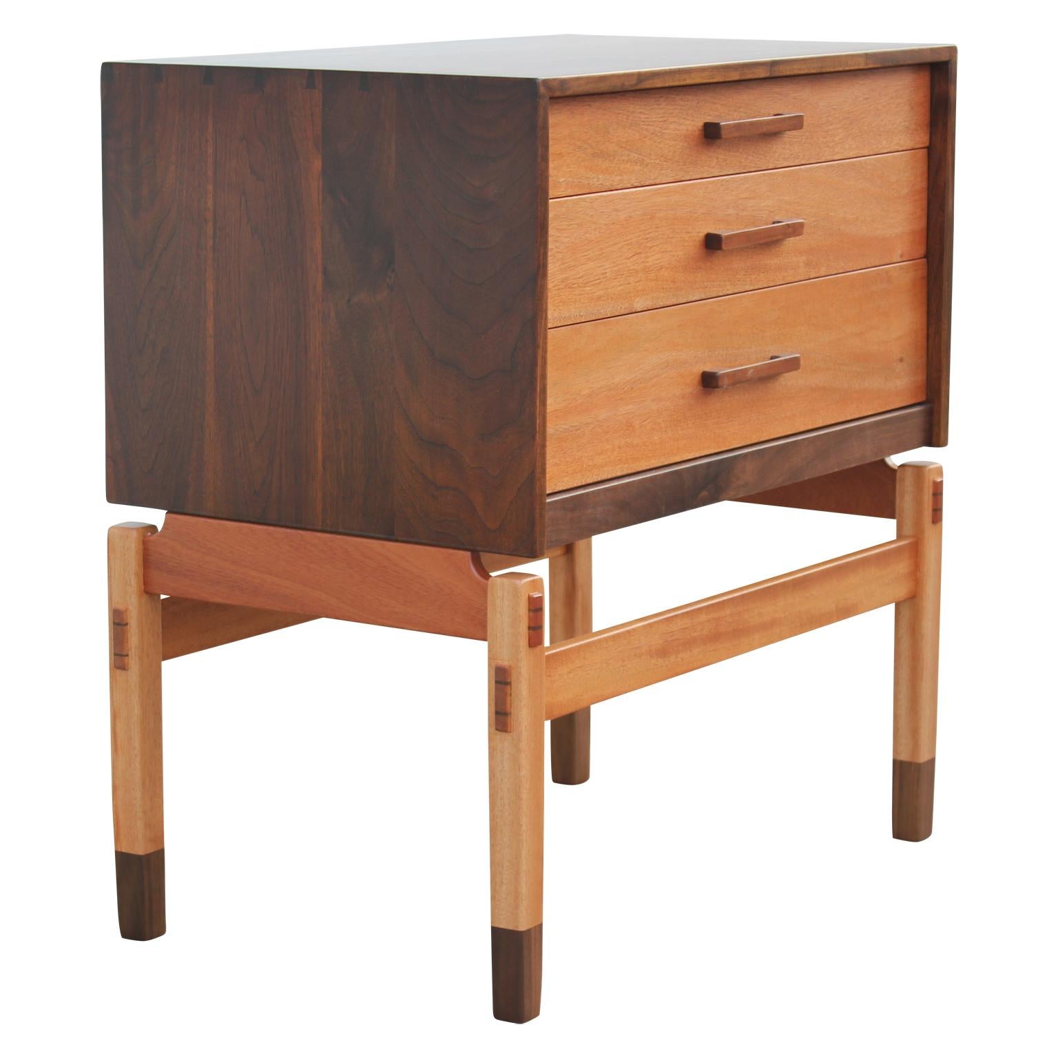 Mid-Century Modern Modern Danish Style Two Tone Walnut Nightstand / Small Chest by Norm Stoeker