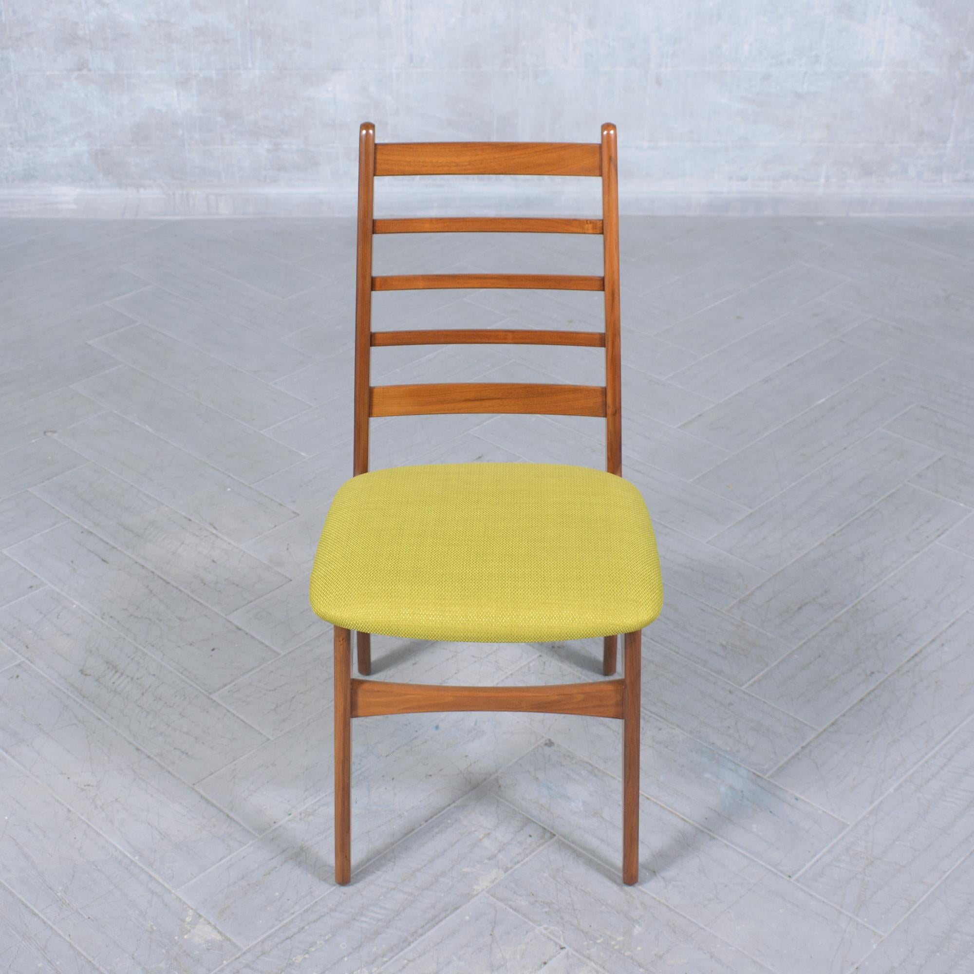 Step into the timeless world of Danish design with our beautifully restored 1960s Danish modern chair, a perfect representation of mid-century elegance and craftsmanship. Expertly handcrafted from teak wood, this chair has undergone a complete