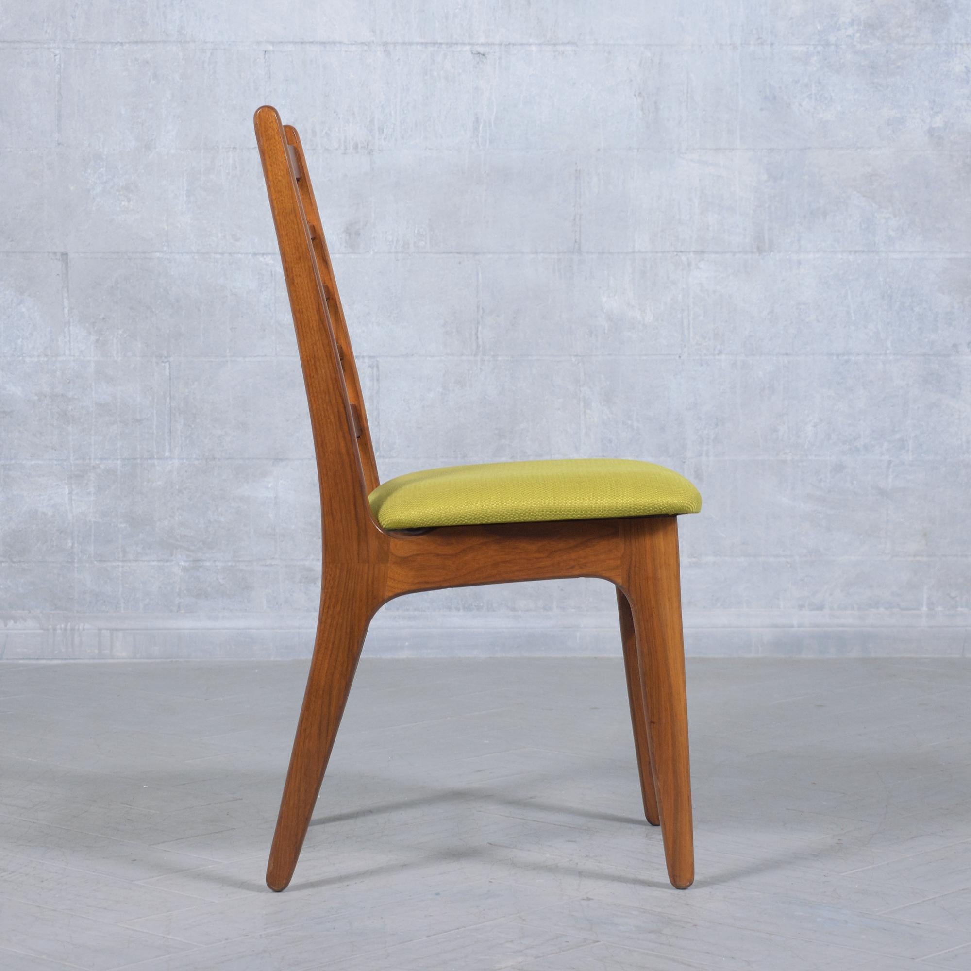 Mid-20th Century 1960s Danish Modern Teak Chair in Walnut Finish with Green Fabric Upholstery For Sale