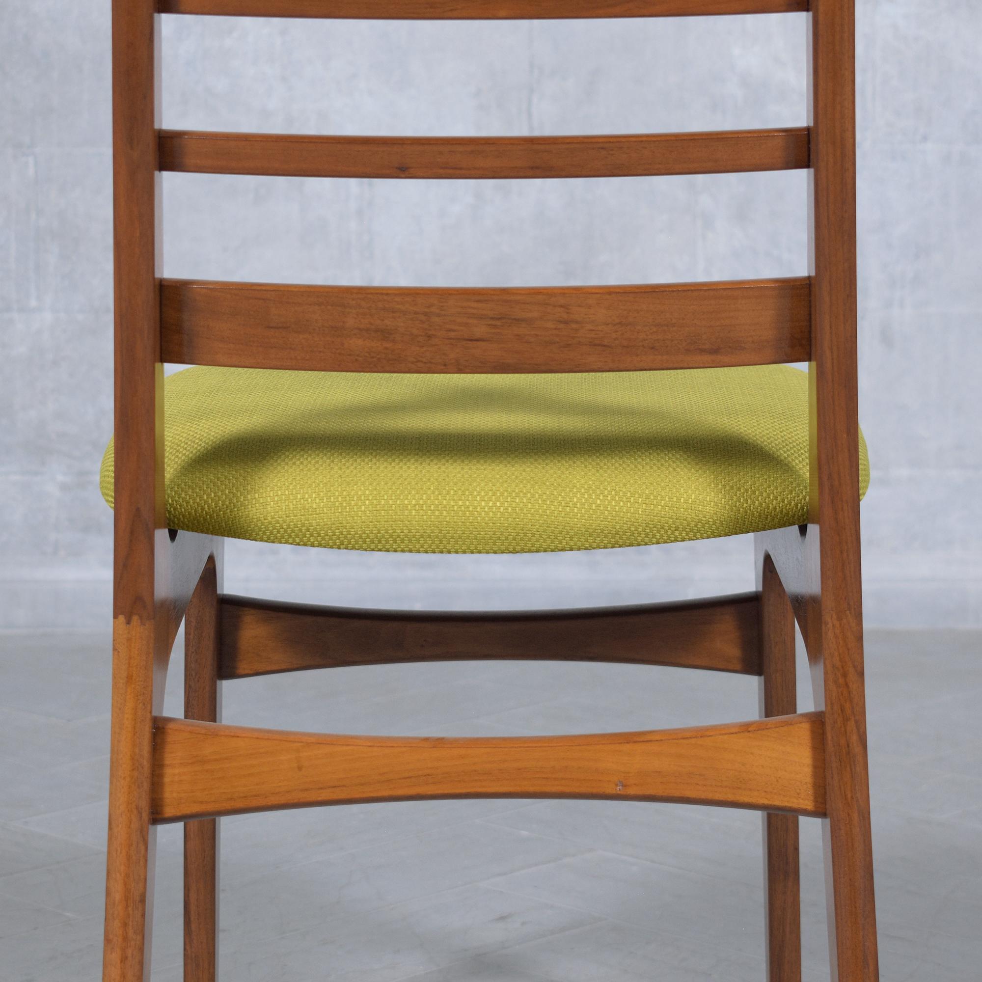 1960s Danish Modern Teak Chair in Walnut Finish with Green Fabric Upholstery For Sale 1