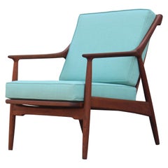 Modern Danish Teak Spindle Back Lounge Chair in Turquoise by Jason Ringsted