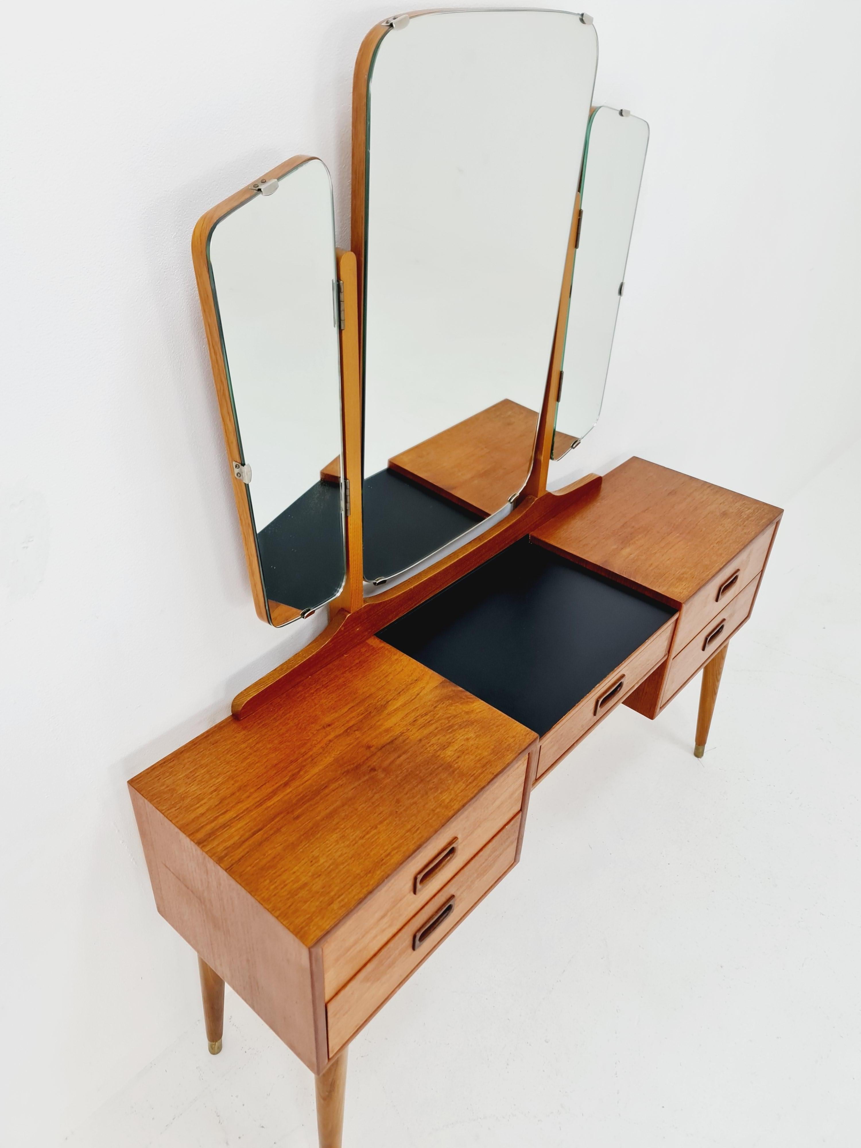 Mid-20th Century Modern Danish Teak vanity table with stool make up table by Fröseke 1960 For Sale