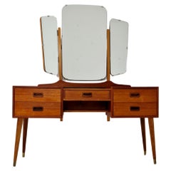 Retro Modern Danish Teak vanity table with stool make up table by Fröseke 1960