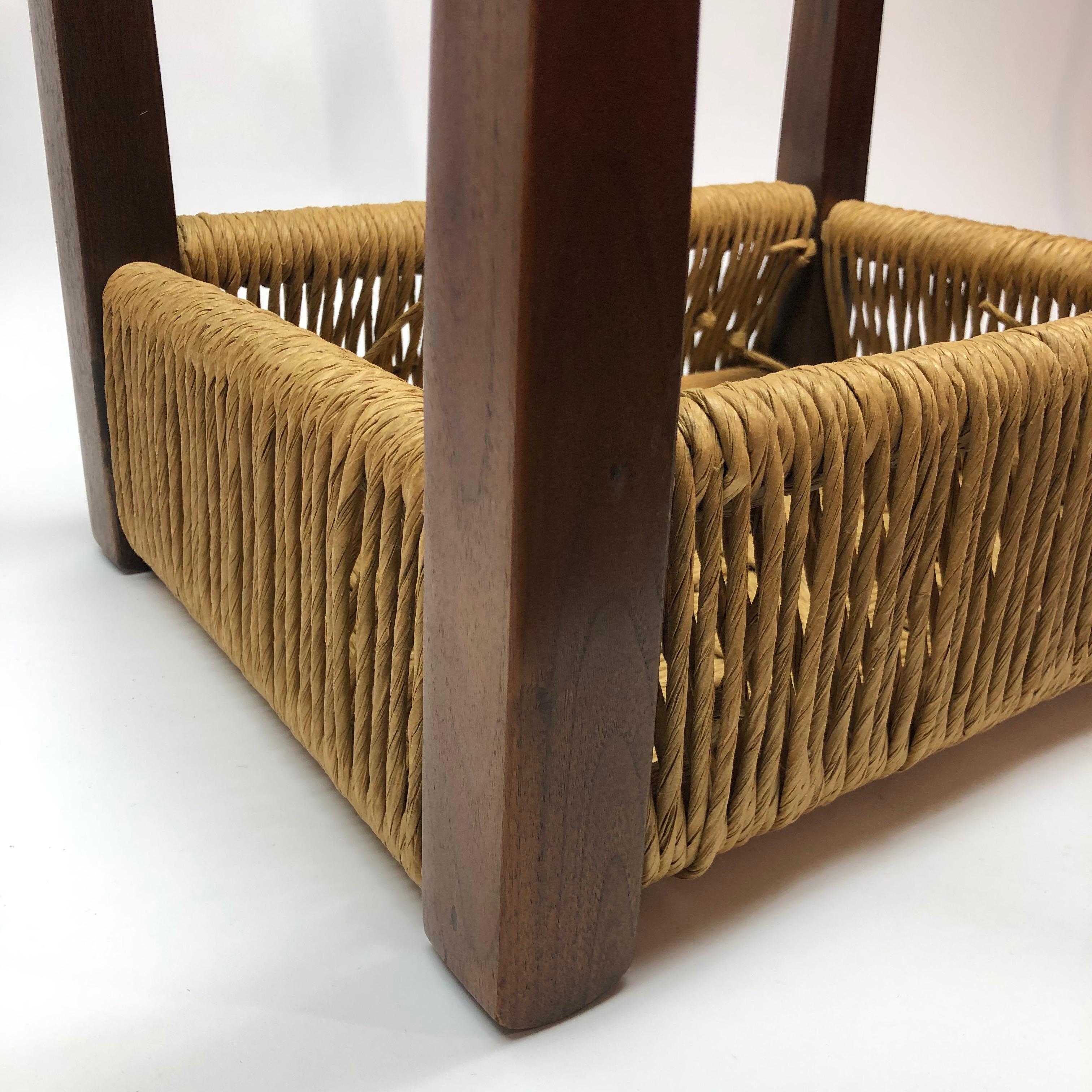 Modern Danish Wood Stool with Woven Rush Seat 3