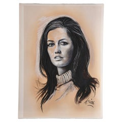 Retrato italiano moderno firmado de mujer joven