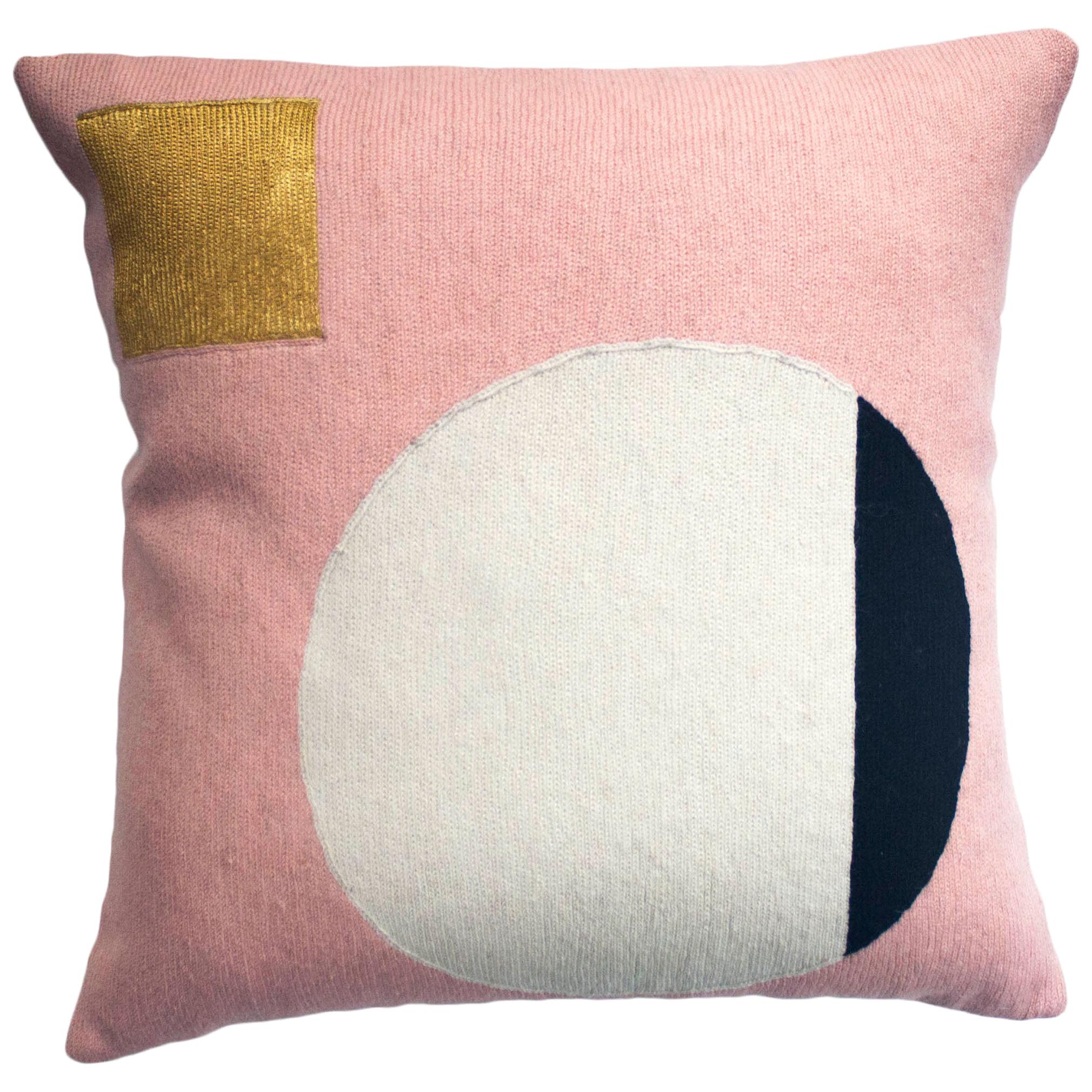 Modern Daphne Circle/Gold Hand Embroidered Geometric Wool Throw Pillow Cover