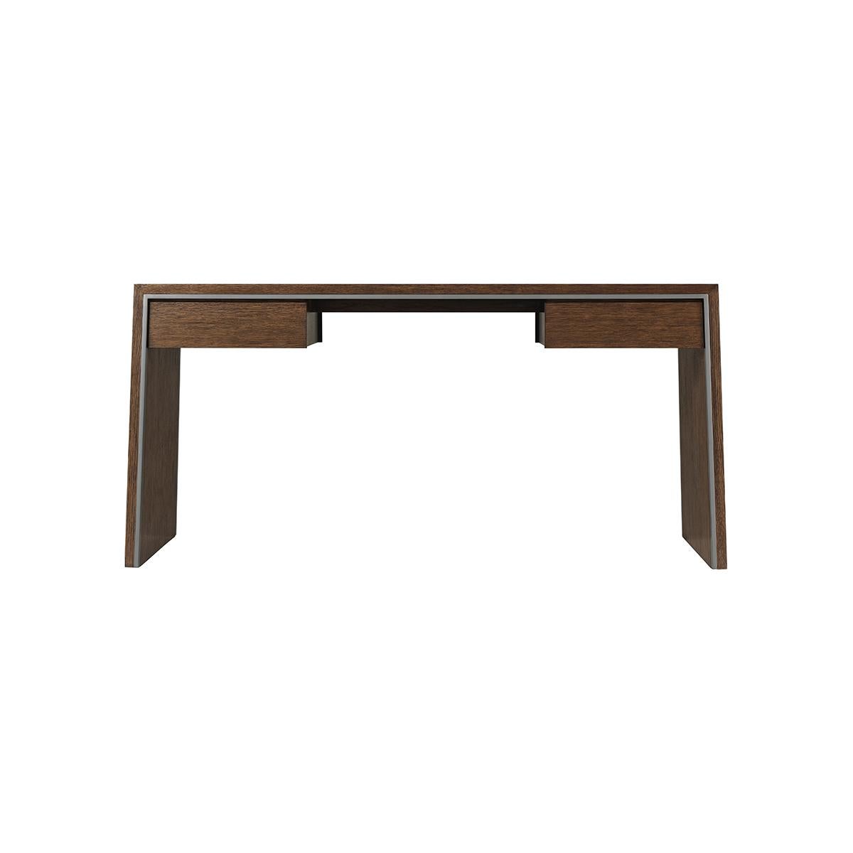 Wood Modern Dark Brushed Oak Writing Table For Sale