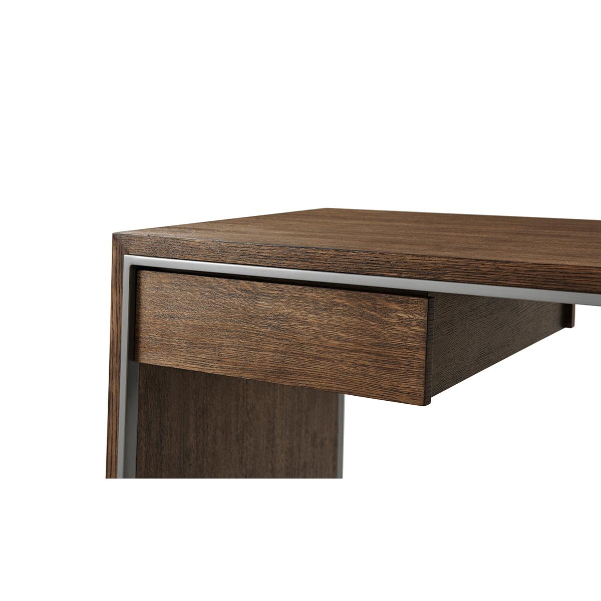 Modern Dark Brushed Oak Writing Table For Sale 2