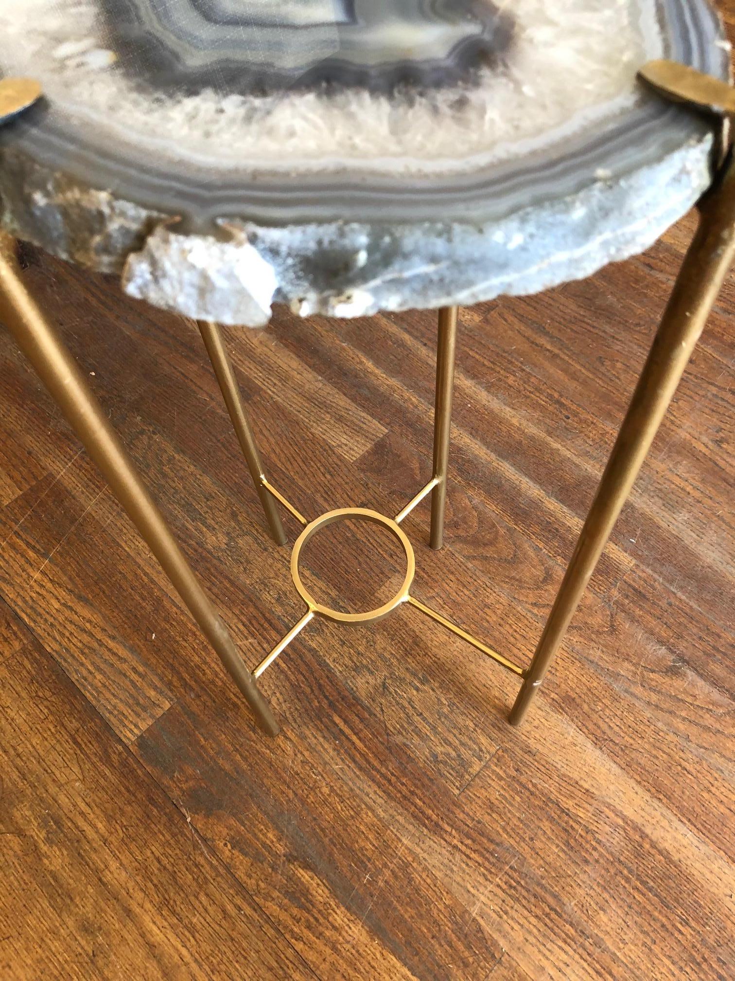 Hand-Carved Modern Dark Gray and White Quartz End Table