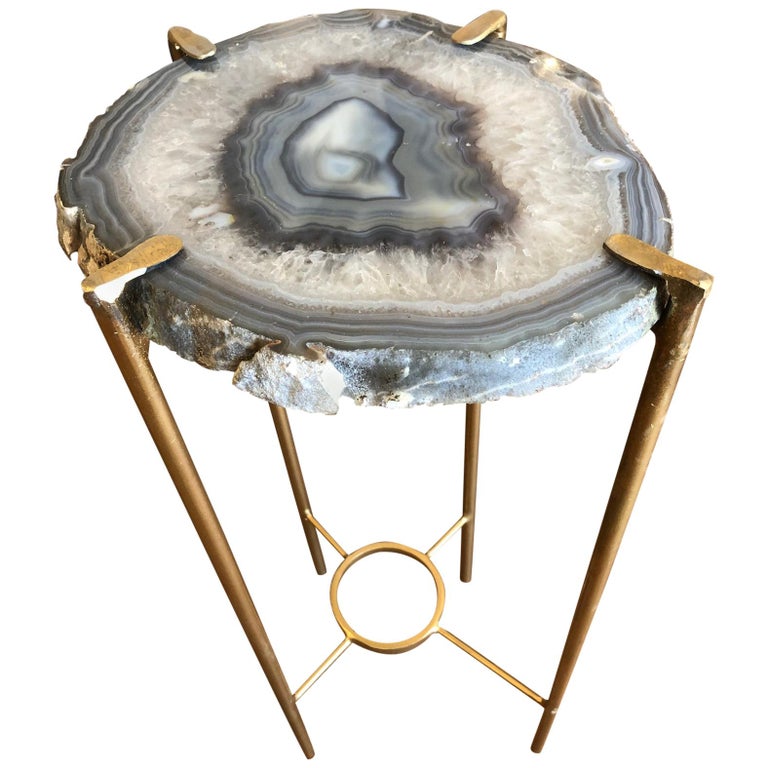 Modern Dark Gray and White Quartz End Table at 1stDibs