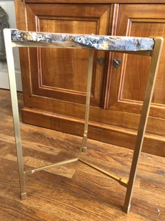Modern Dark Gray and White Quartz End Table with Exposed Crystal Center