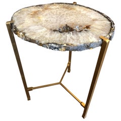 Modern Dark Gray and White Quartz End Table with Exposed Crystal Center