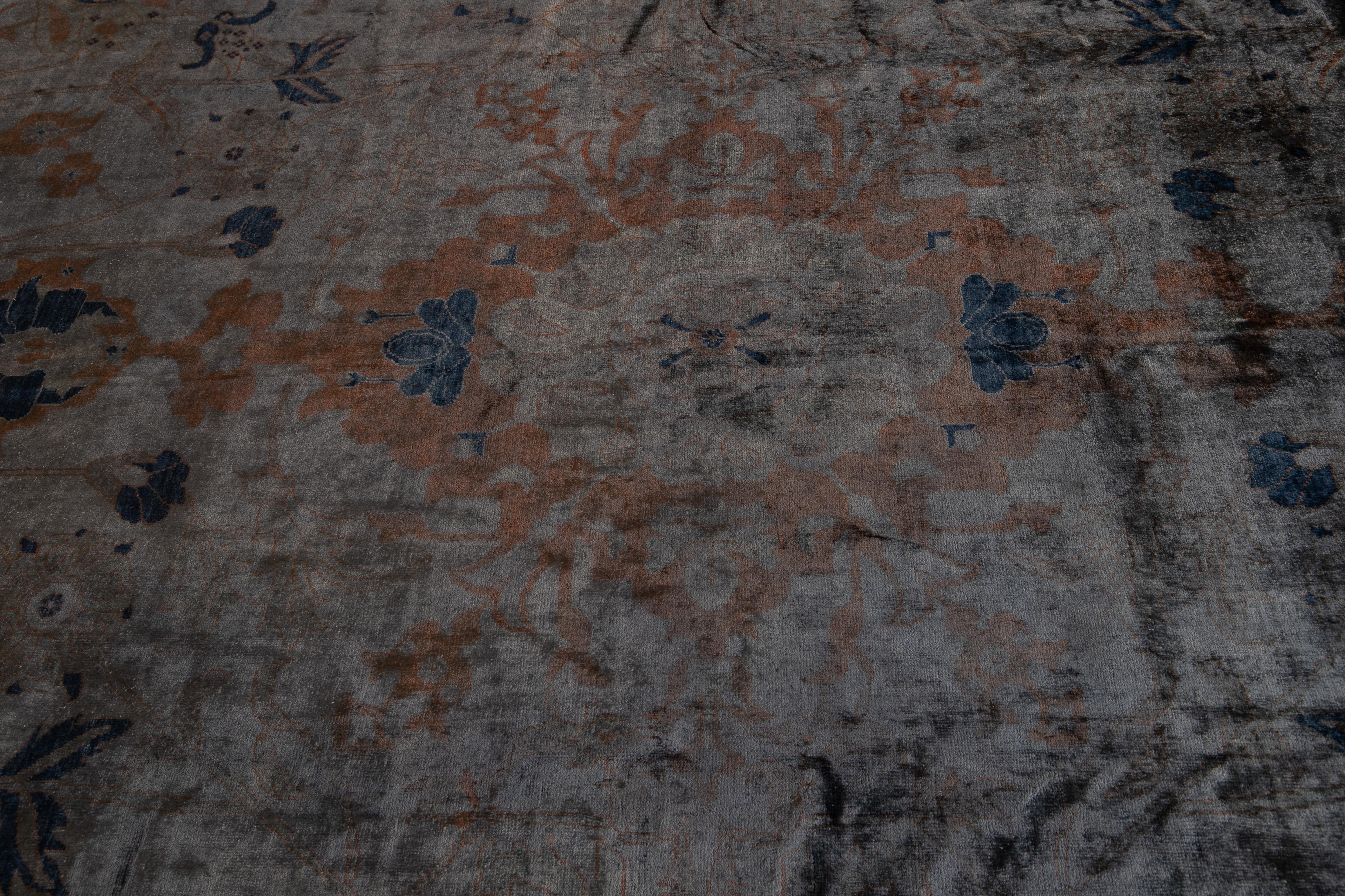 Modern Dark Gray Overdyed Handmade Allover Wool Rug  In New Condition For Sale In Norwalk, CT