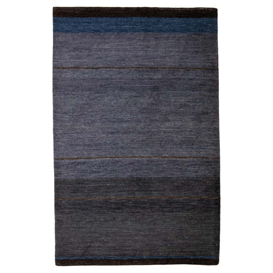 Blue, Gray, and White Striped Modern Rug For Sale at 1stDibs