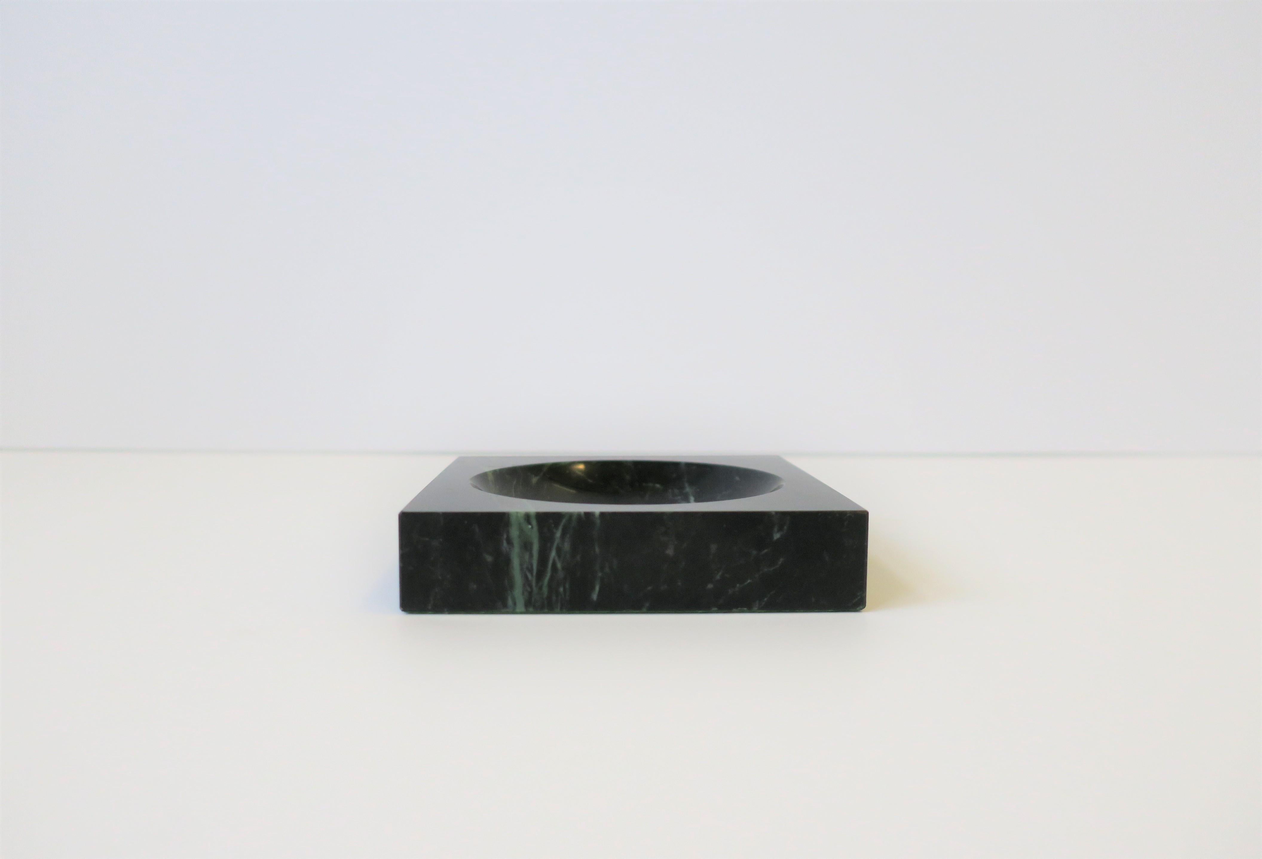 Polished Modern Dark Green and White Marble Vessel or Vide-Poche, circa 1970s