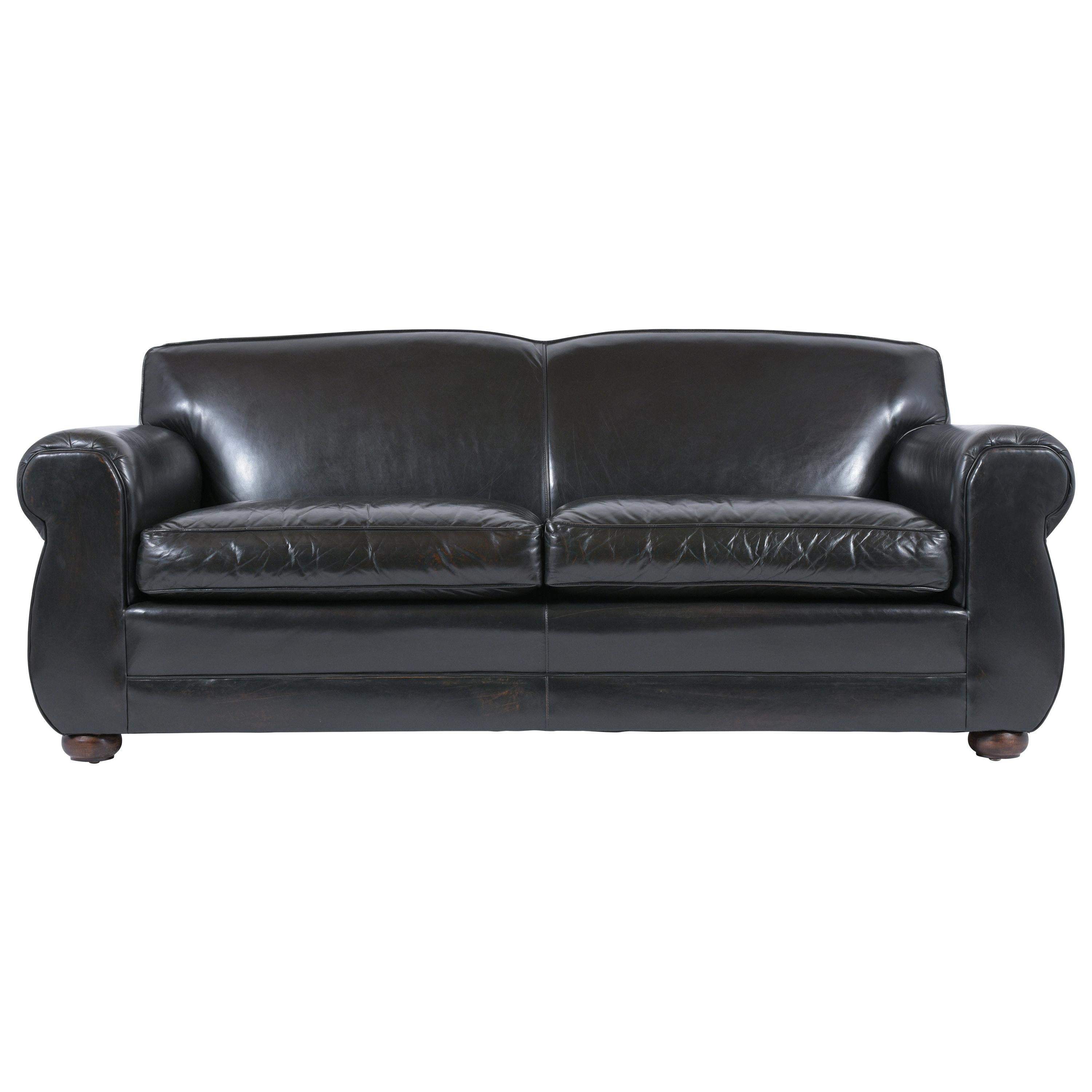 Henredon Green Leather Sofa, 1980 at 1stDibs