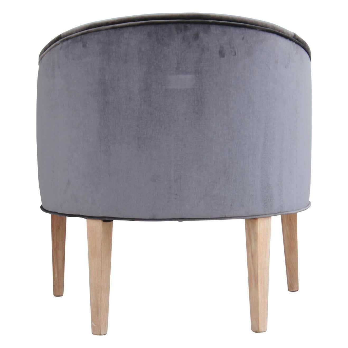 Modern Dark Grey Velvet Barrel Back Lounge Chair In Excellent Condition In Houston, TX