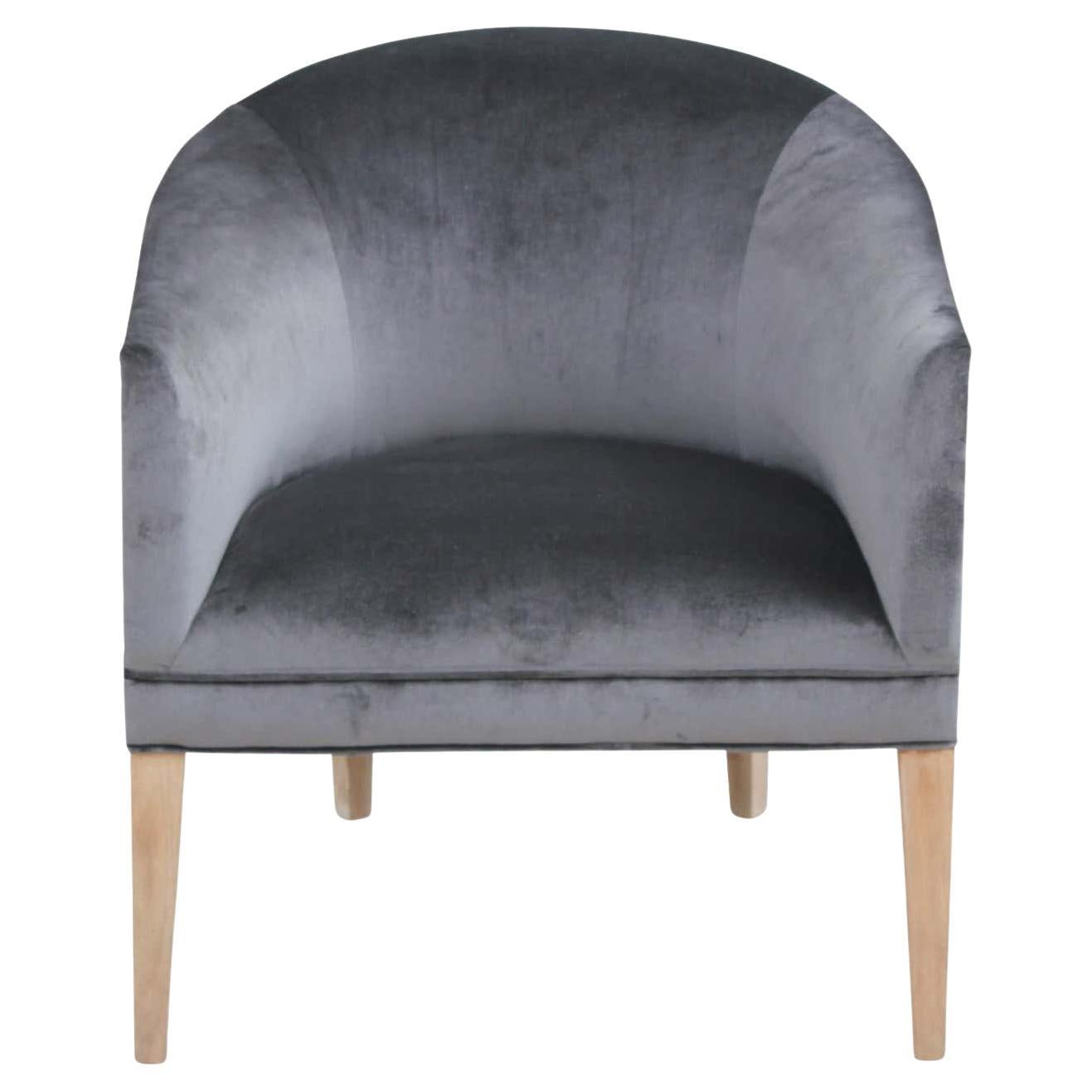 Modern Dark Grey Velvet Barrel Back Lounge Chair